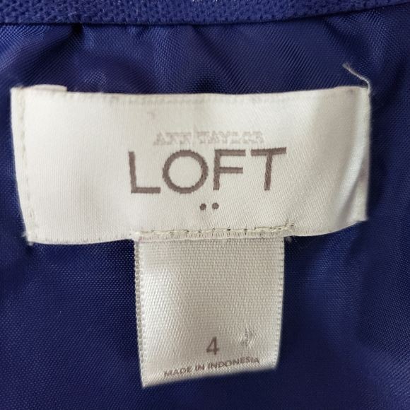 Loft navy linen dress with gold trim size 4 - Picture 3 of 8